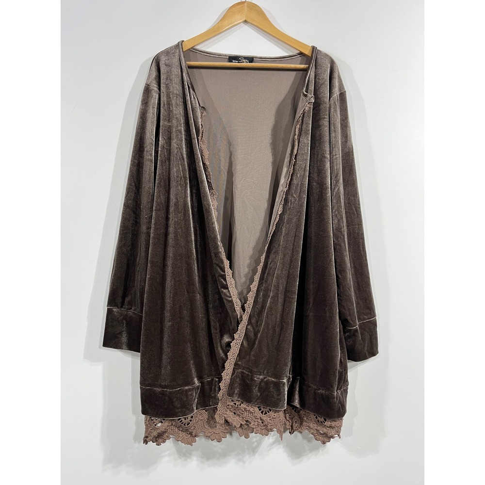 Suzanne Betro VTG Fairy Grunge Brown Velvet Lace Trim Cardigan Womens 3x Chic